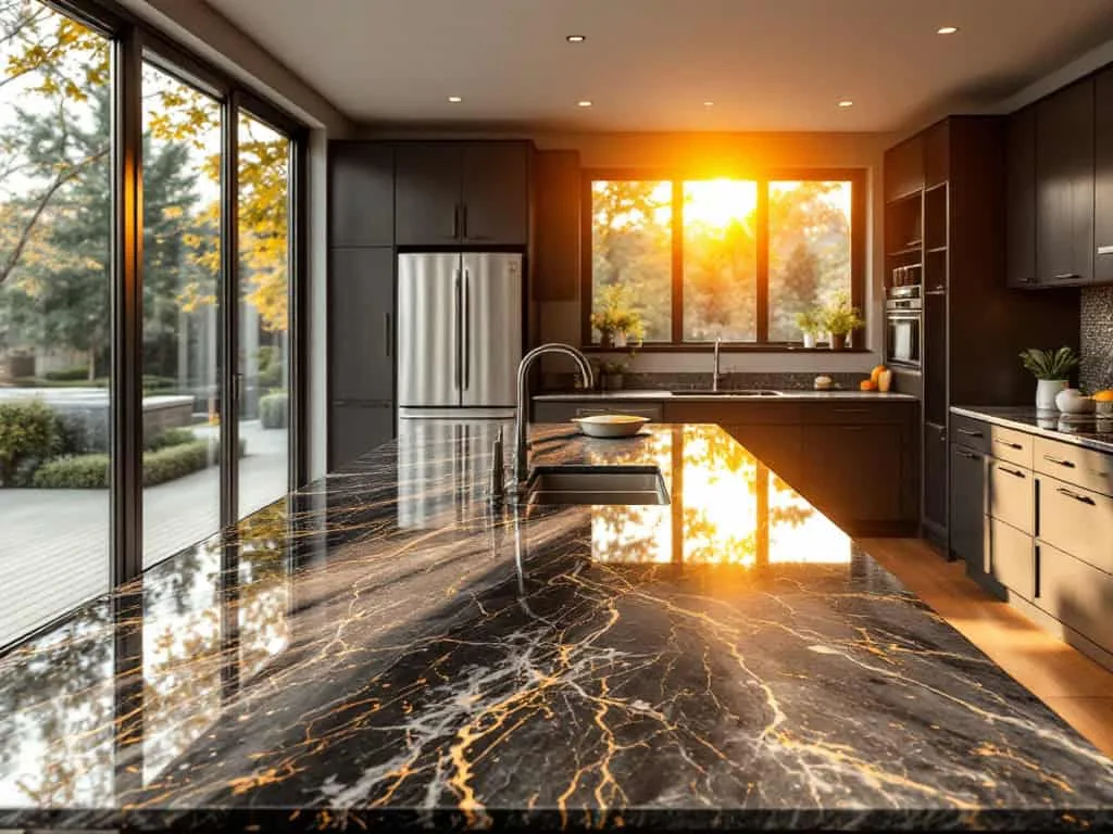 Elegant modern kitchen featuring a polished granite countertop in Denver, Colorado.