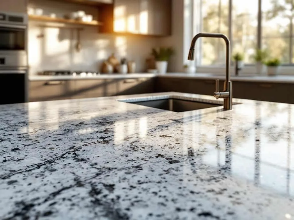 White granite kitchen countertop with subtle patterns in Denver.
