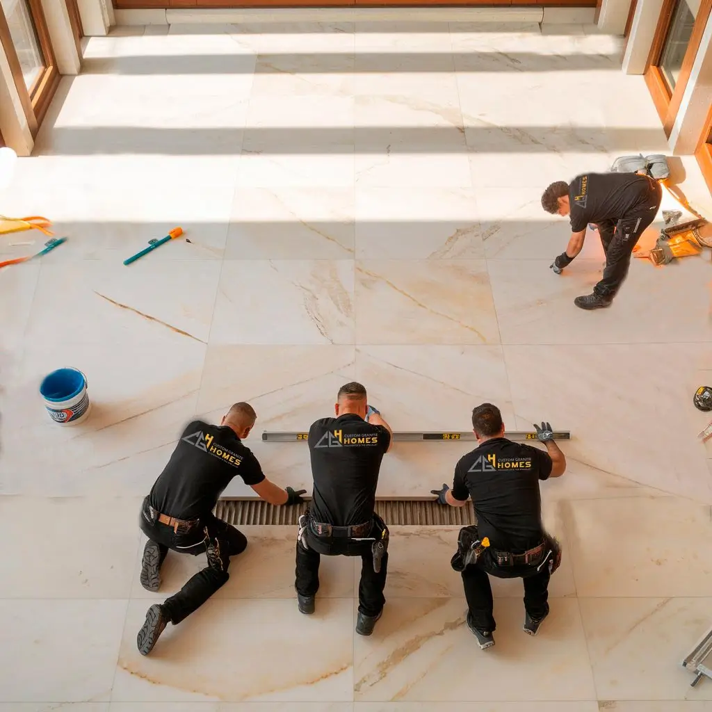 Custom natural stone countertops fabricated and installed by Custom Granite Homes in Denver.